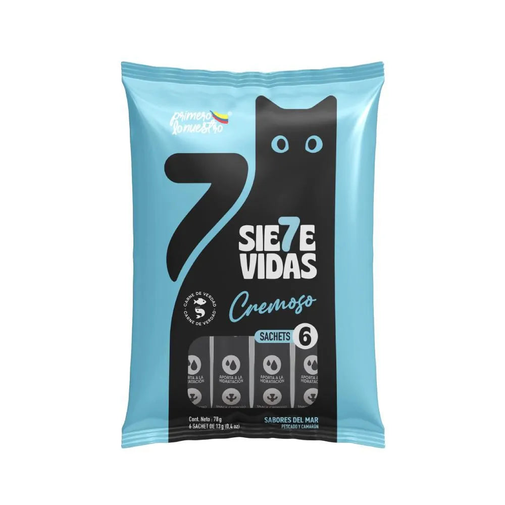 Snack para Gatos - Siete Vidas Cremoso Sabores del Mar x 6 Und